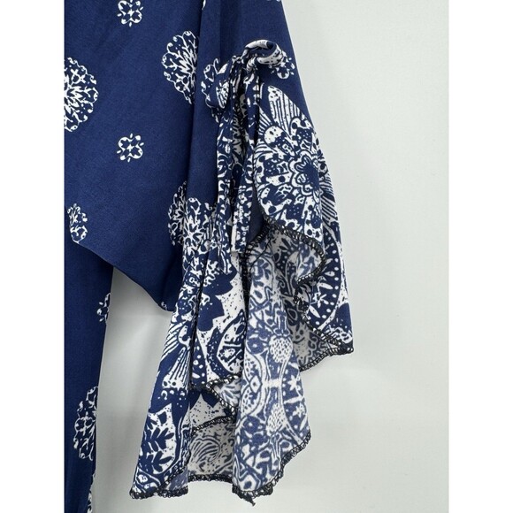 Woman Navy Blue White Paisley Maxi Dress Boho Medallion Bandanna Print Summer 1X - Picture 5 of 11